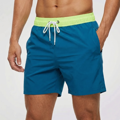 Kurze Herren-Badeshorts mit Kontrastbund-Swimwear for men-Alpenkind