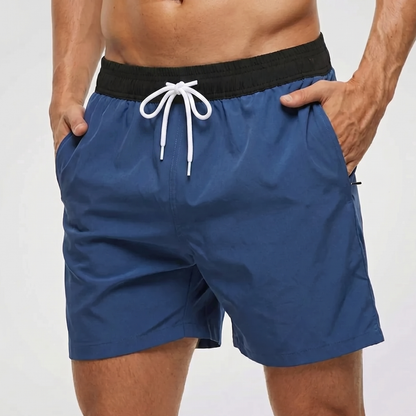Kurze Herren-Badeshorts mit Kontrastbund-Swimwear for men-Alpenkind