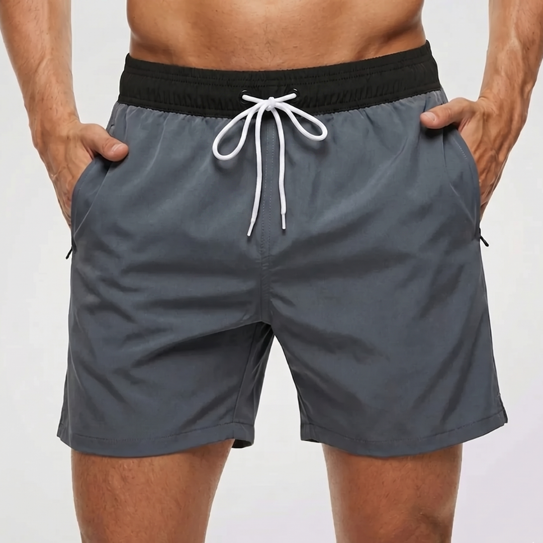 Kurze Herren-Badeshorts mit Kontrastbund-Swimwear for men-Alpenkind