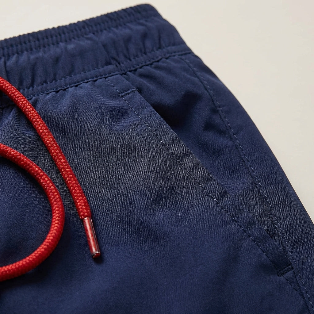 Kurze Herren-Badeshorts mit Kontrastbund-Swimwear for men-Alpenkind