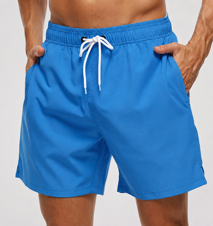Kurze Herren-Badeshorts mit Kontrastbund-Swimwear for men-Alpenkind