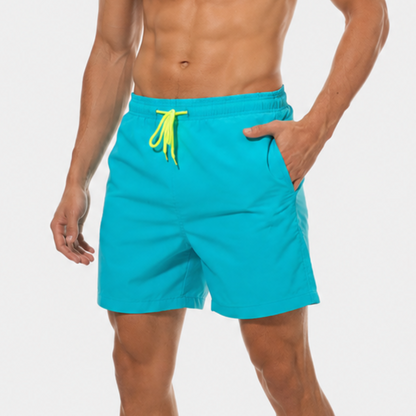 Kurze Herren-Badeshorts mit Kontrastbund-Swimwear for men-Alpenkind