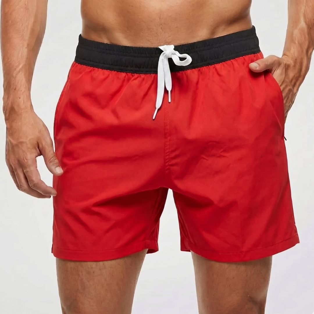 Kurze Herren-Badeshorts mit Kontrastbund-Swimwear for men-Alpenkind