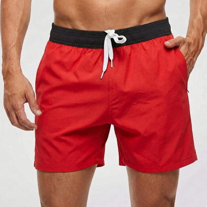 Kurze Herren-Badeshorts mit Kontrastbund-Swimwear for men-Alpenkind