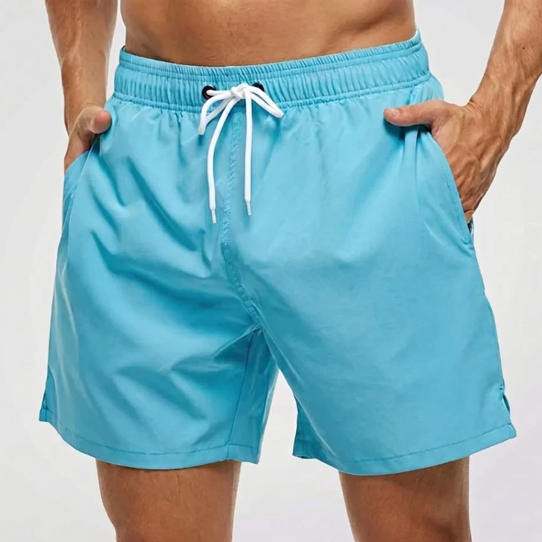 Kurze Herren-Badeshorts mit Kontrastbund-Swimwear for men-Alpenkind