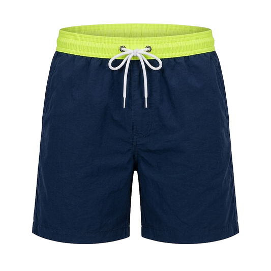 Kurze Herren-Badeshorts mit Kontrastbund-Swimwear for men-Alpenkind