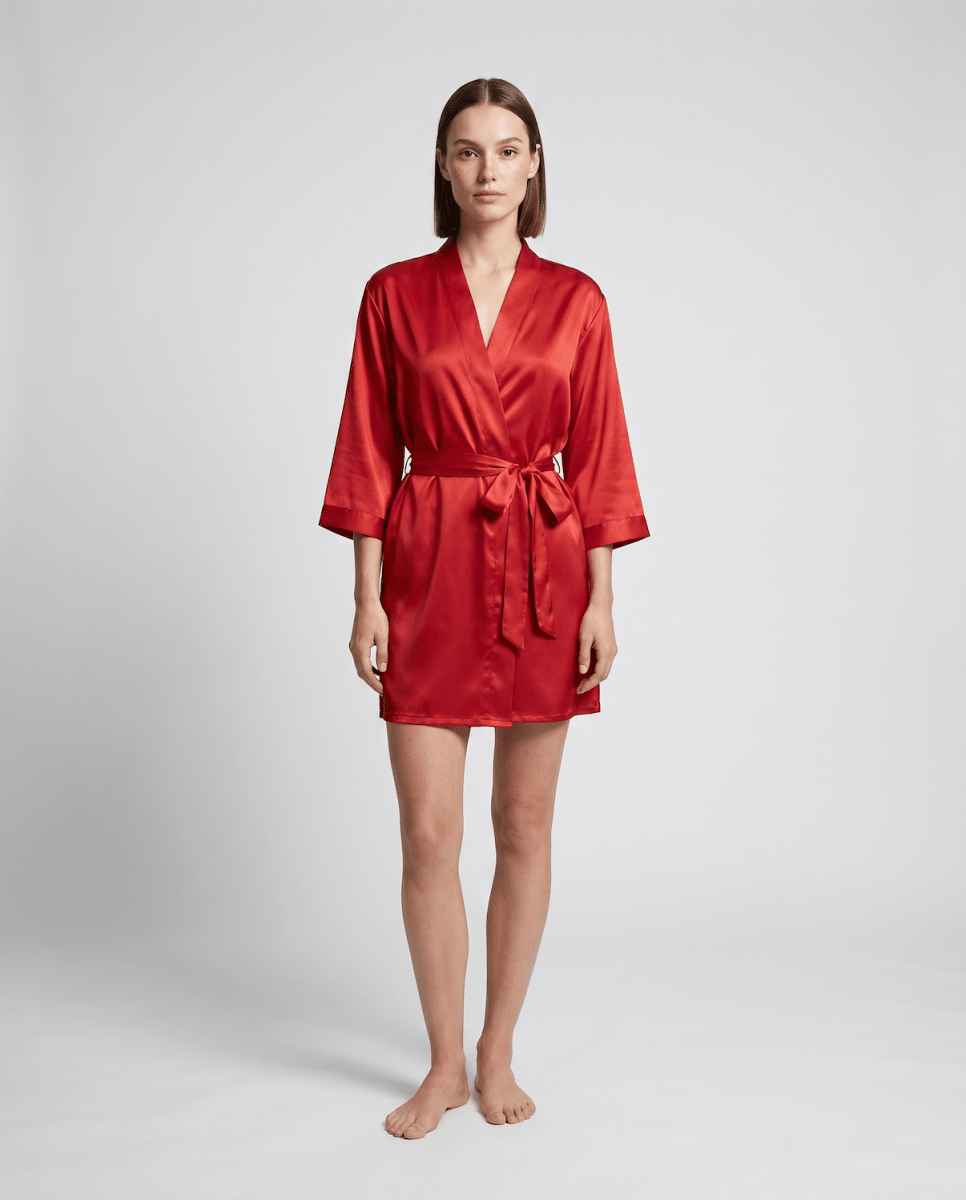 Kurzer Damen-Bademantel mit Bindegürtel-Robe for women-Alpenkind