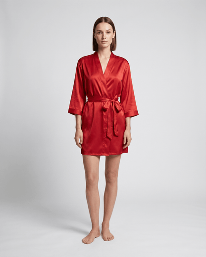 Kurzer Damen-Bademantel mit Bindegürtel-Robe for women-Alpenkind