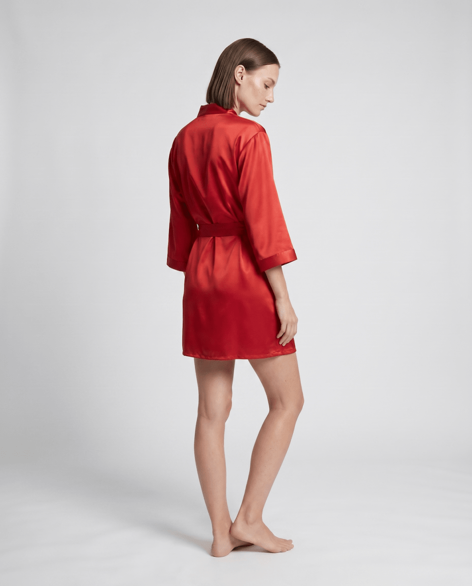 Kurzer Damen-Bademantel mit Bindegürtel-Robe for women-Alpenkind
