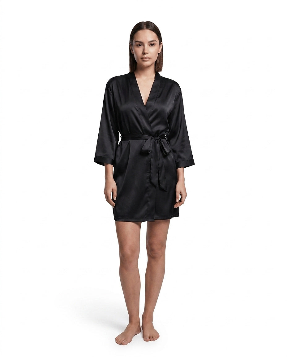Kurzer Damen-Bademantel mit Bindegürtel-Robe for women-Alpenkind