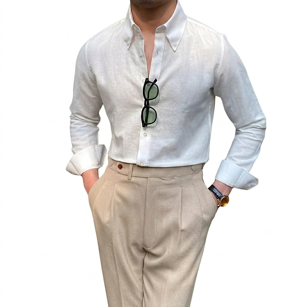 Langarm-Leinenhemd mit Button-Down-Kragen für Herren-Shirts for men-Alpenkind