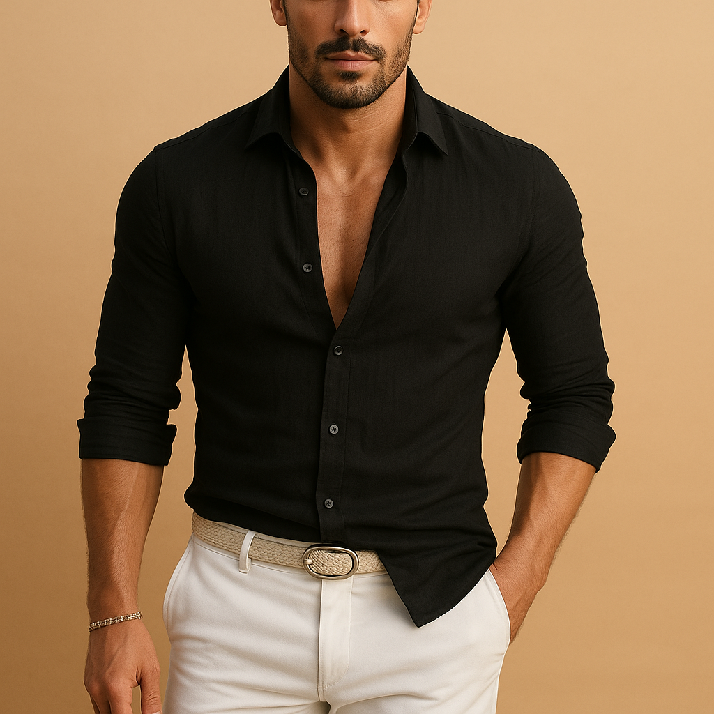 Langärmliges Button-Down-Hemd für Herren mit Kragen und Krempelärmeln-Shirts for men-Alpenkind
