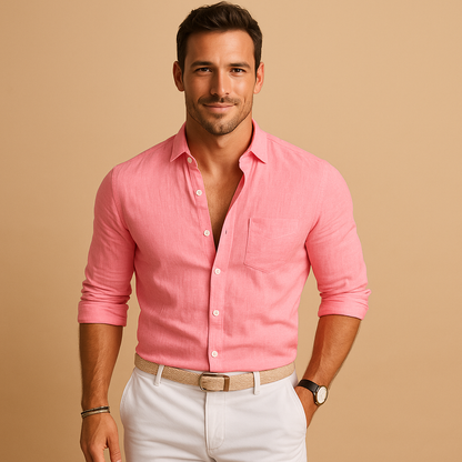 Langärmliges Button-Down-Hemd für Herren mit Kragen und Krempelärmeln-Shirts for men-Alpenkind