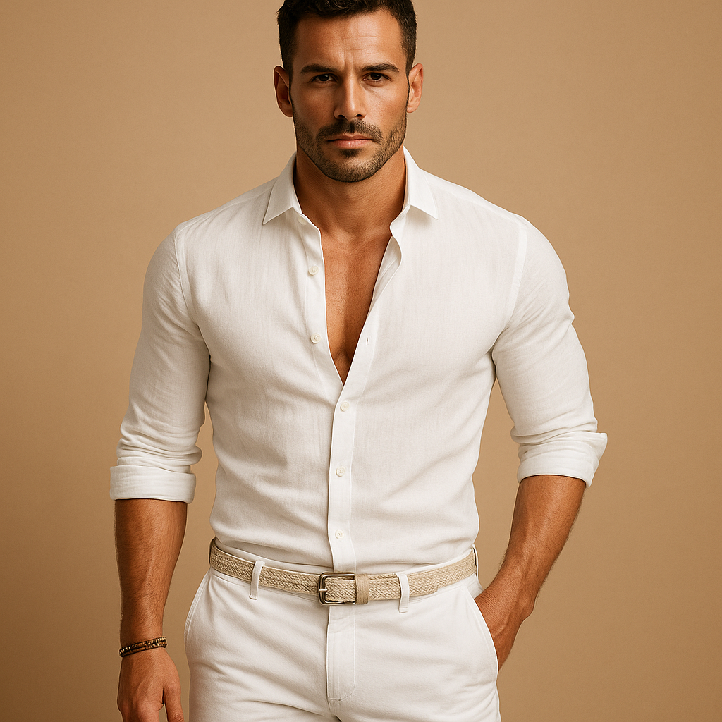 Langärmliges Button-Down-Hemd für Herren mit Kragen und Krempelärmeln-Shirts for men-Alpenkind