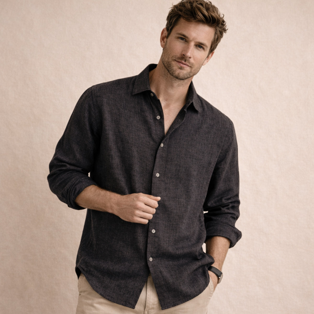 Langärmliges Leinenhemd für Herren-Shirts for men-Alpenkind