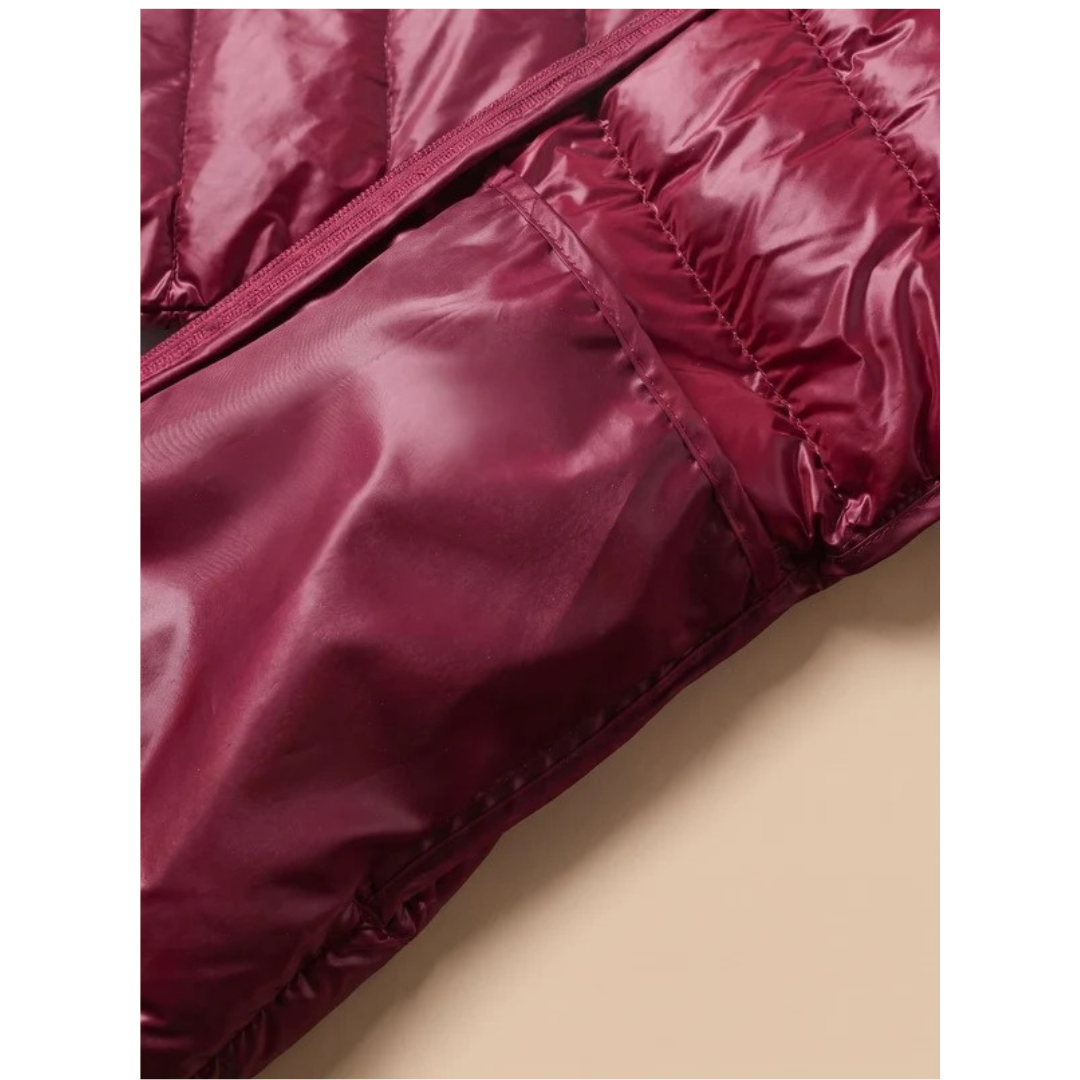 Lange Damen-Steppjacke mit Kapuze und Reißverschluss-Jacket for women-Alpenkind
