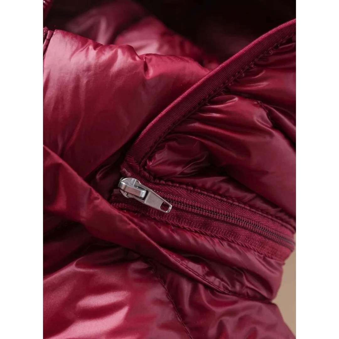 Lange Damen-Steppjacke mit Kapuze und Reißverschluss-Jacket for women-Alpenkind