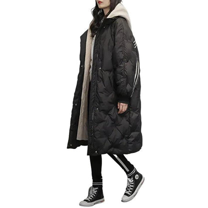 Lange Damenjacke mit Kapuze und voller Länge-Alpenkind