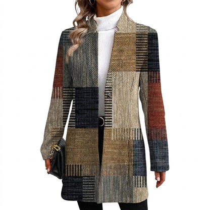 Langer Damen-Blazer im Patchwork-Karomuster-Blazers for women-Alpenkind