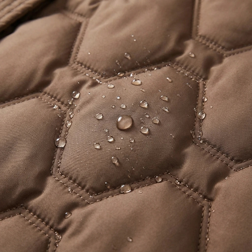 Langer Damen-Steppmantel mit Kapuze und geometrischem Steppmuster-Coats for women-Alpenkind