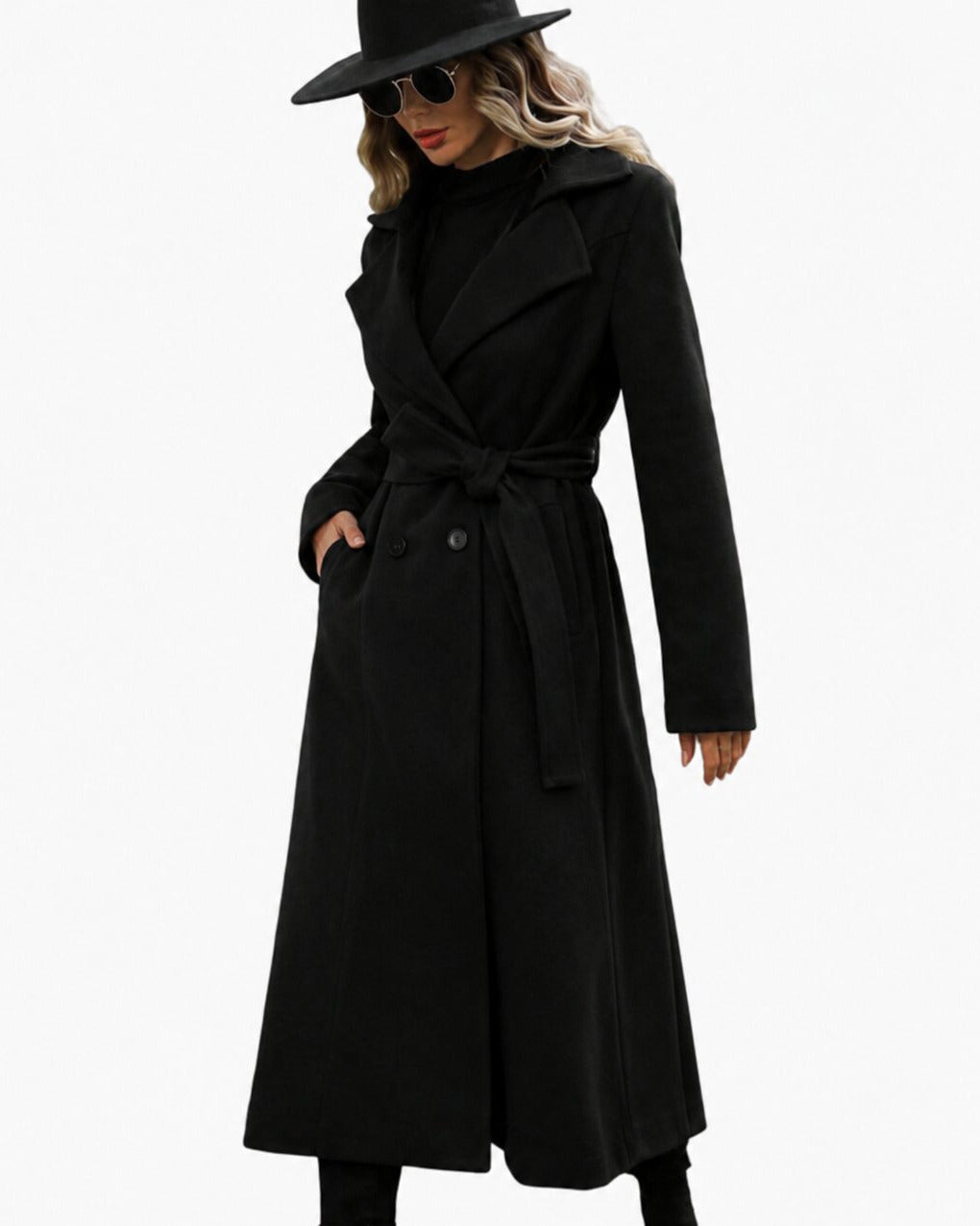 Langer Damen-Trenchcoat mit Gürtel und Reverskragen-Coats for women-Alpenkind