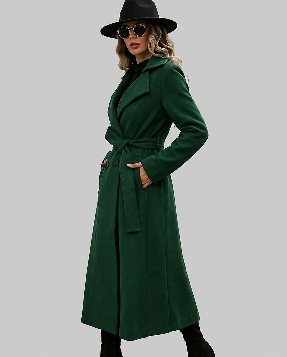 Langer Damen-Trenchcoat mit Gürtel und Reverskragen-Coats for women-Alpenkind