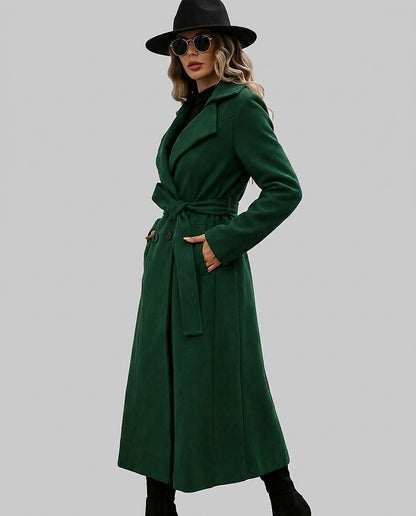 Langer Damen-Trenchcoat mit Gürtel und Reverskragen-Coats for women-Alpenkind