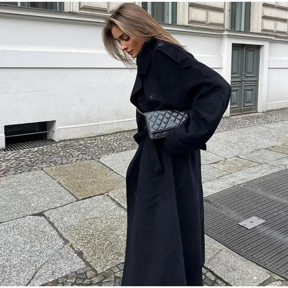 Langer Damen-Trenchcoat mit Gürtelmanschetten-Coats for women-Alpenkind