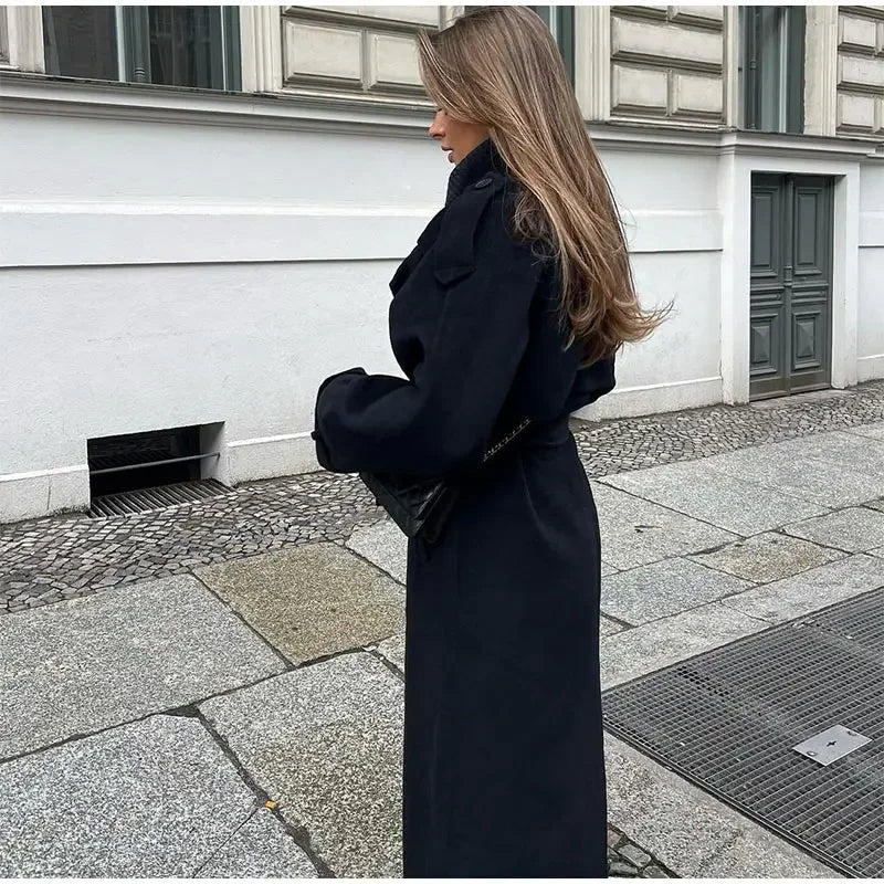 Langer Damen-Trenchcoat mit Gürtelmanschetten-Coats for women-Alpenkind