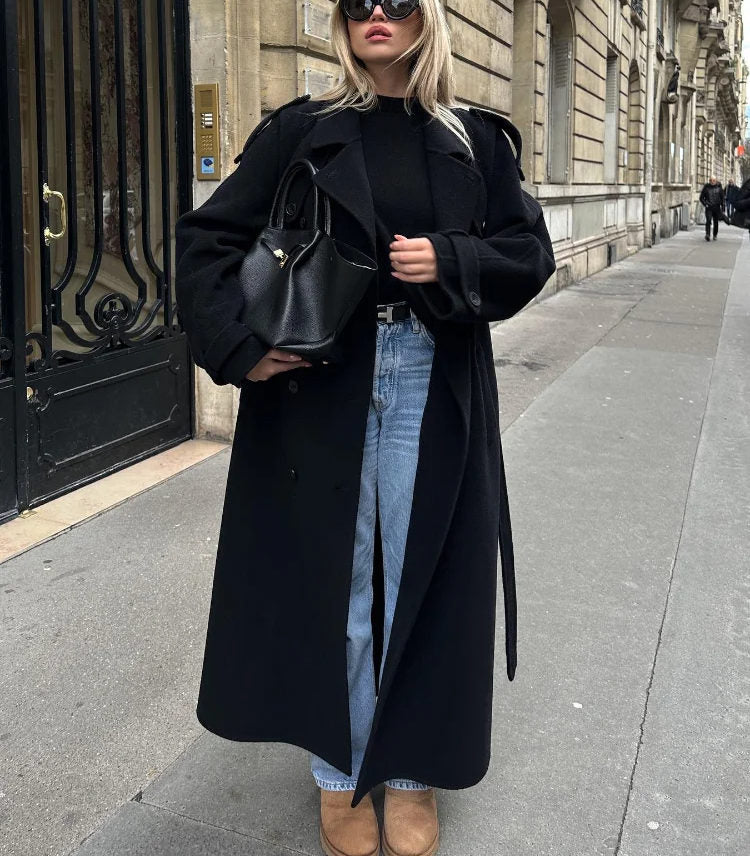 Langer Damen-Trenchcoat mit Gürtelmanschetten-Coats for women-Alpenkind
