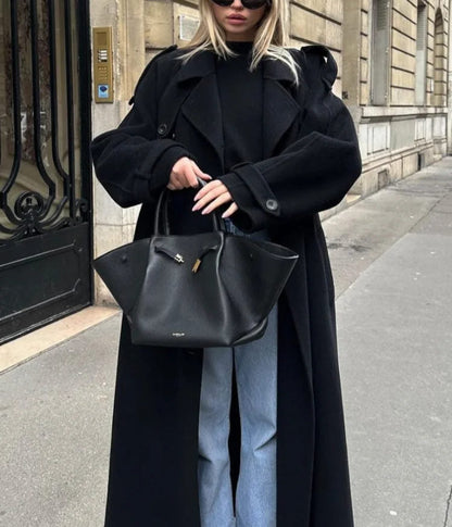Langer Damen-Trenchcoat mit Gürtelmanschetten-Coats for women-Alpenkind