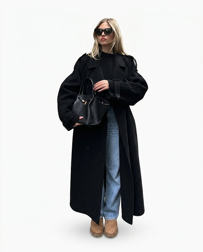 Langer Damen-Trenchcoat mit Gürtelmanschetten-Coats for women-Alpenkind