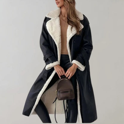 Langer Damenmantel aus Kunstmaterial mit Teddyfutter-Jacket for women-Alpenkind