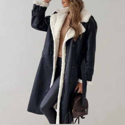 Langer Damenmantel aus Kunstmaterial mit Teddyfutter-Jacket for women-Alpenkind