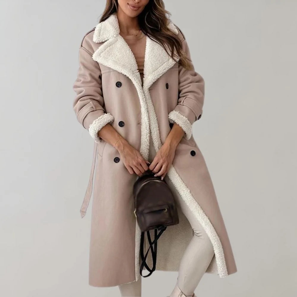 Langer Damenmantel aus Kunstmaterial mit Teddyfutter-Jacket for women-Alpenkind