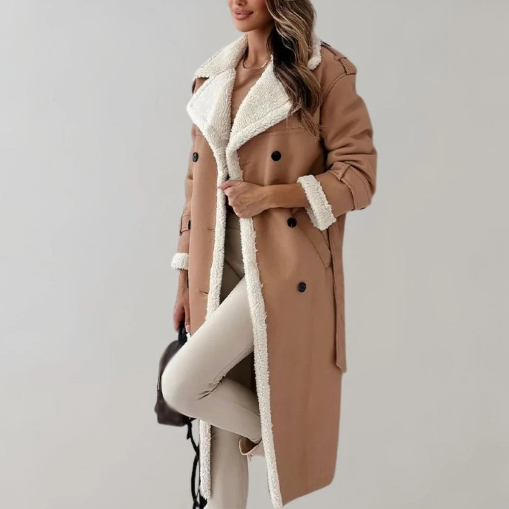 Langer Damenmantel aus Kunstmaterial mit Teddyfutter-Jacket for women-Alpenkind
