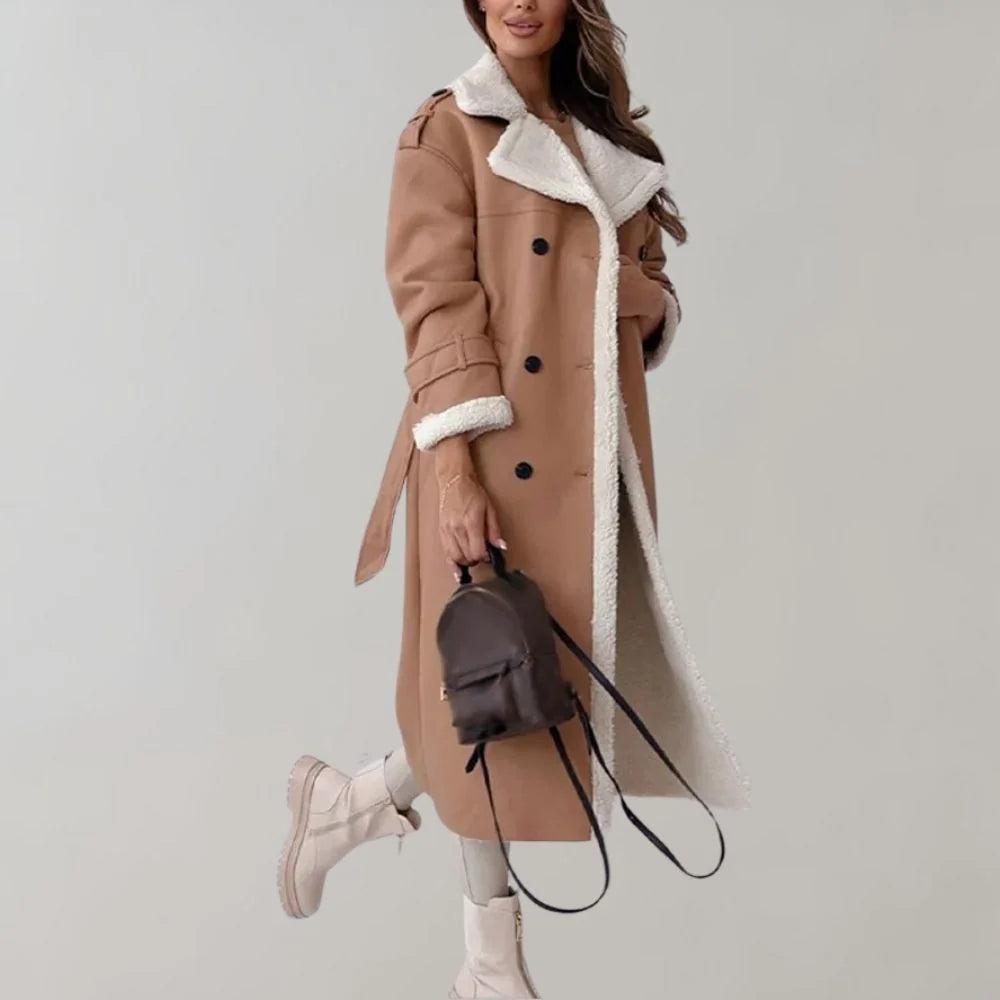 Langer Damenmantel aus Kunstmaterial mit Teddyfutter-Jacket for women-Alpenkind