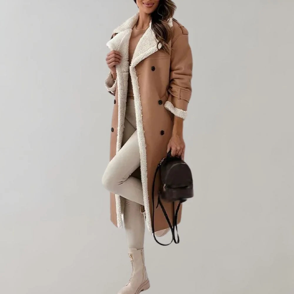 Langer Damenmantel aus Kunstmaterial mit Teddyfutter-Jacket for women-Alpenkind