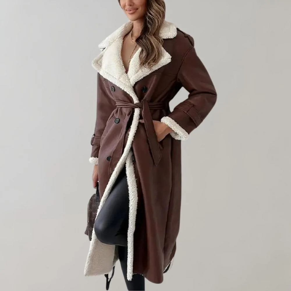 Langer Damenmantel aus Kunstmaterial mit Teddyfutter-Jacket for women-Alpenkind