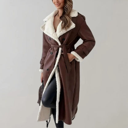 Langer Damenmantel aus Kunstmaterial mit Teddyfutter-Jacket for women-Alpenkind
