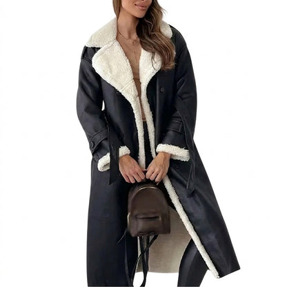Langer Damenmantel aus Kunstmaterial mit Teddyfutter-Jacket for women-Alpenkind