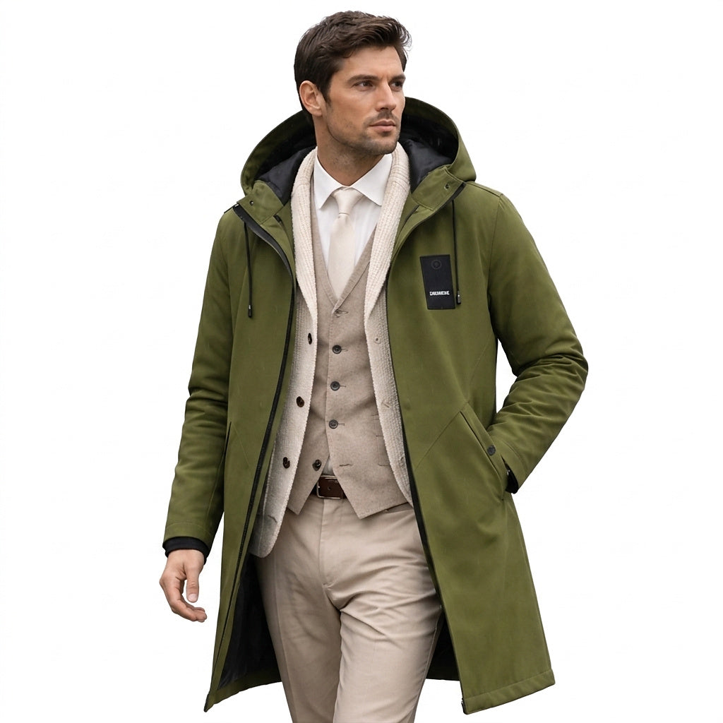 Langer Herren-Kapuzenparka mit Kordelzug und Frontreißverschluss-Jackets for men-Alpenkind