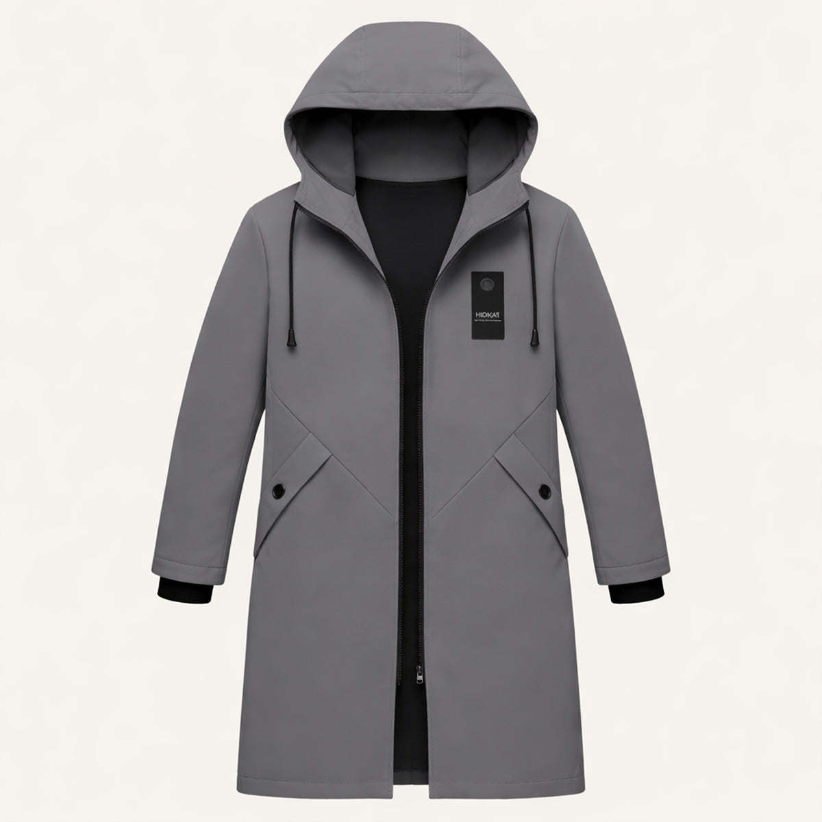 Langer Herren-Kapuzenparka mit Kordelzug und Frontreißverschluss-Jackets for men-Alpenkind