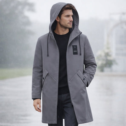 Langer Herren-Kapuzenparka mit Kordelzug und Frontreißverschluss-Jackets for men-Alpenkind