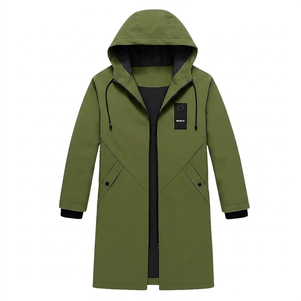 Langer Herren-Kapuzenparka mit Kordelzug und Frontreißverschluss-Jackets for men-Alpenkind