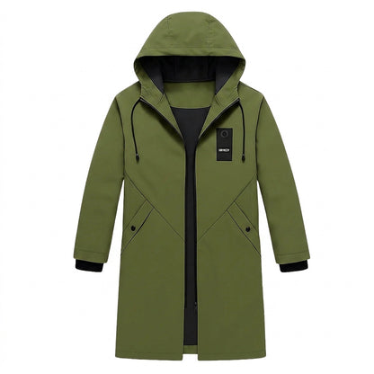 Langer Herren-Kapuzenparka mit Kordelzug und Frontreißverschluss-Jackets for men-Alpenkind