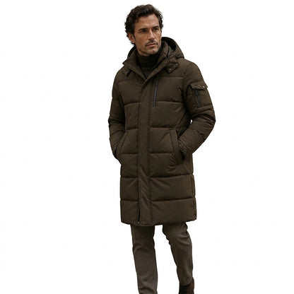 Langer Herren-Steppmantel mit Kapuze-Coats for men-Alpenkind