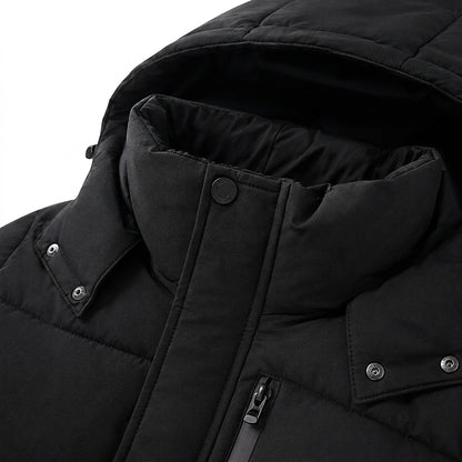 Langer Herren-Steppmantel mit Kapuze-Coats for men-Alpenkind