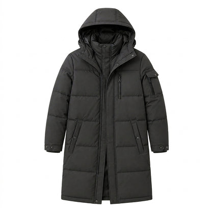 Langer Herren-Steppmantel mit Kapuze-Coats for men-Alpenkind