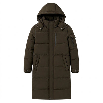Langer Herren-Steppmantel mit Kapuze-Coats for men-Alpenkind